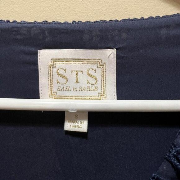 Sail To Sable Navy Blue Eyelet Long Tunic Size Small Embroidered - Picture 3 of 4